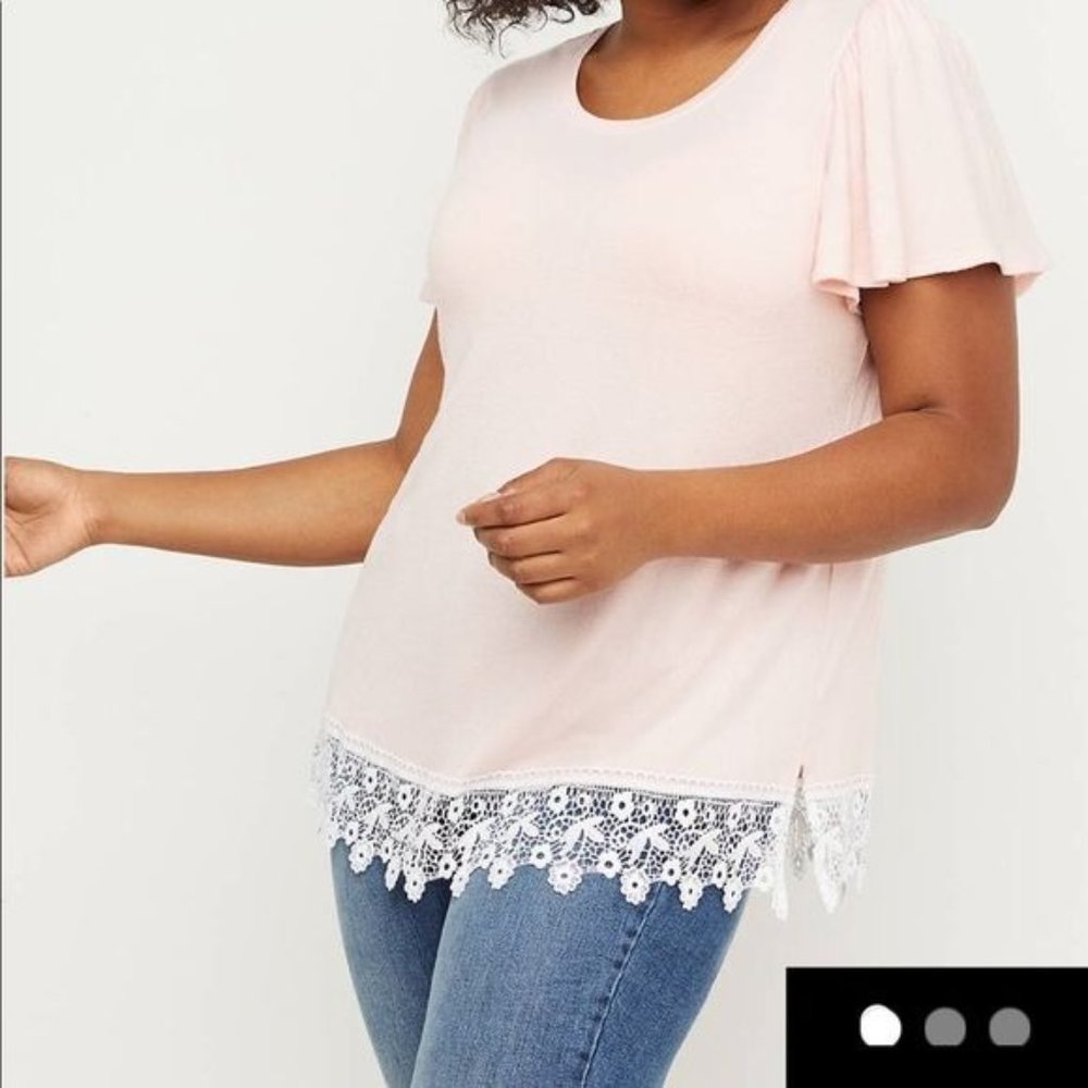 Lane Bryant Pink White Lace Hemline Blouse Size 22/24
